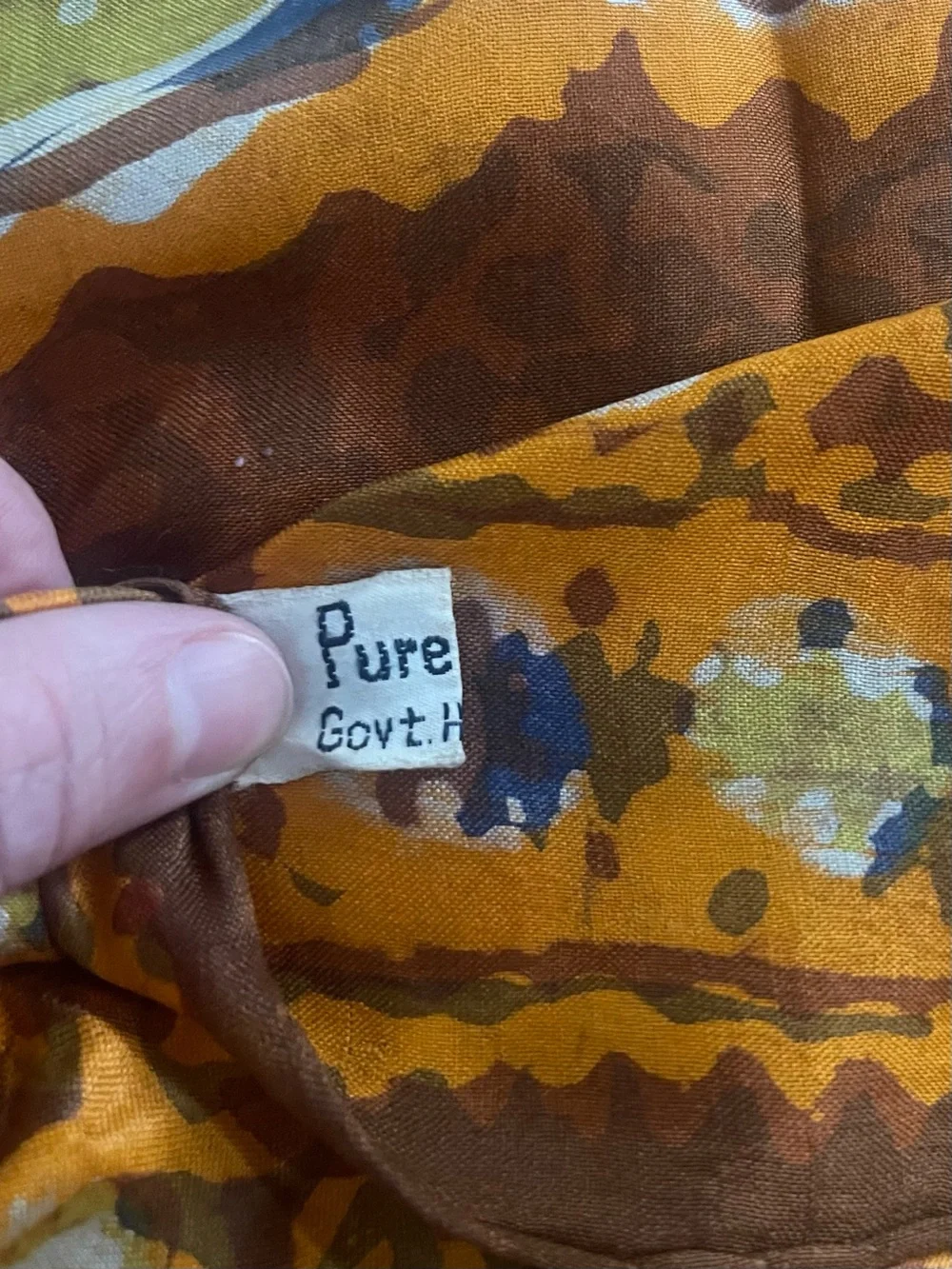 Vintage Pure Silk Govt Iran Paisley Square 45in scarf Brown Yellow Pink 70s